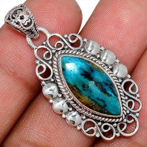 New Rare Peru Blue Opal 925 Sterling Silver Pendant - Includes a Chain